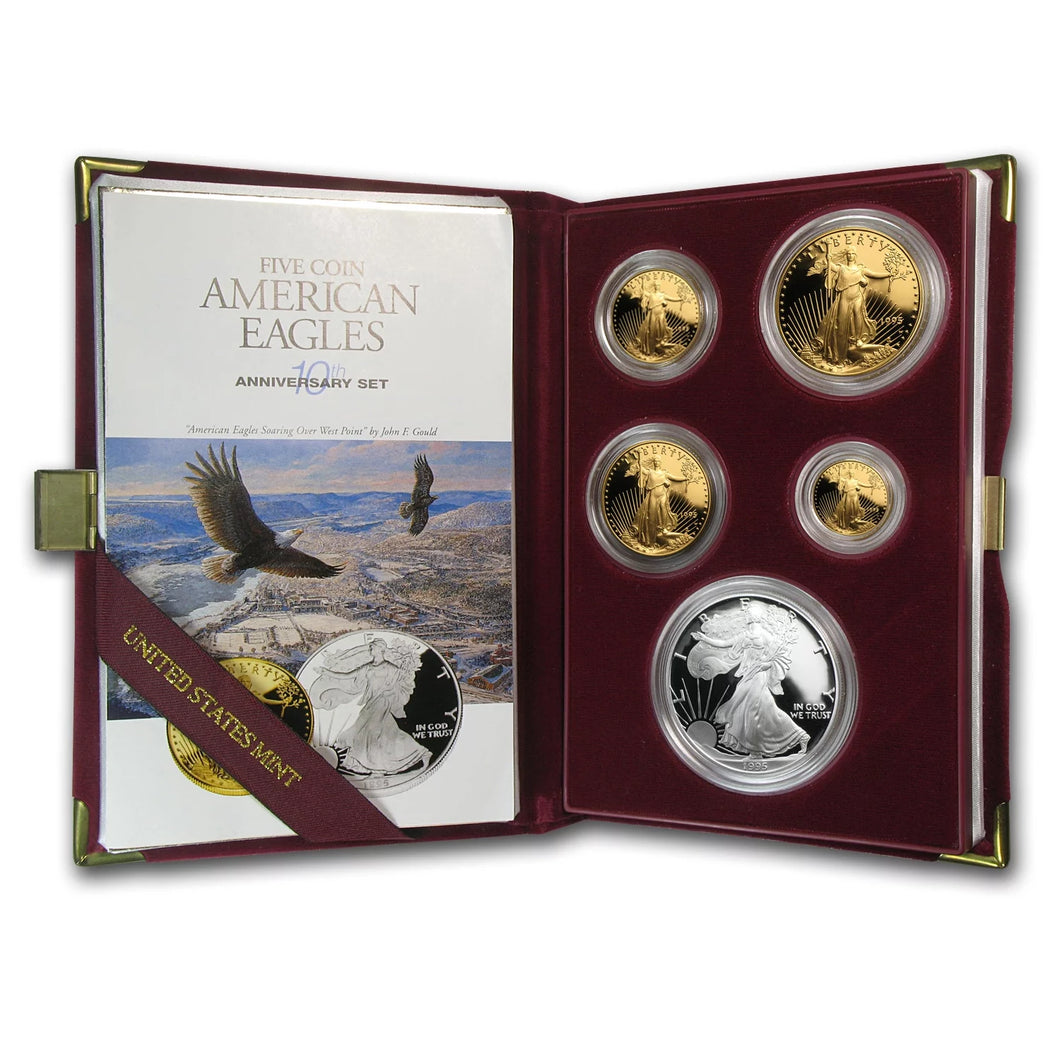 1995-W American Eagle Proof Gold and Silver 10th Anniversary Set (Box & COA)