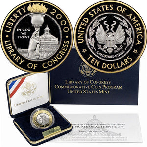 2000-W Proof Gold/Platinum $10 Commemorative Library of Congress (w/Box & COA)