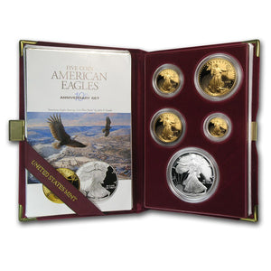 1995-W 5-Coin Proof American Eagle Set (10th Anniversary, Box & COA)