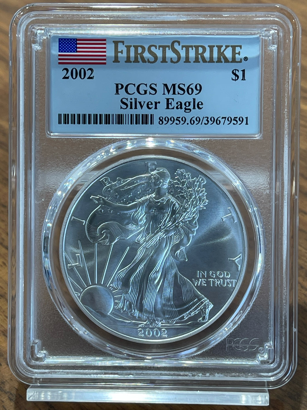 2002 $1 American Silver Eagle PCGS MS 69 First Strike 1 oz