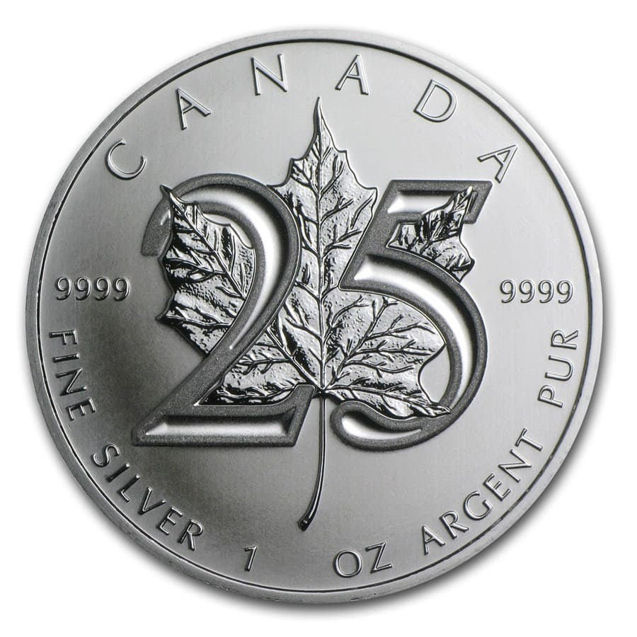 1 oz Canada Silver Maple Leaf 25th Anniversary BU