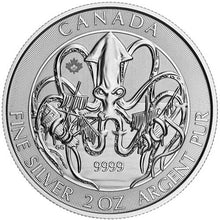 Load image into Gallery viewer, 2020 2 oz .9999 Canada Silver Kraken $10 BU COIN
