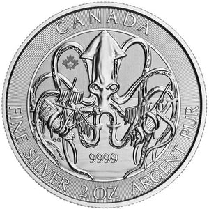 2020 2 oz .9999 Canada Silver Kraken $10 BU COIN