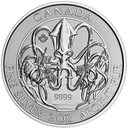 2020 2 oz .9999 Canada Silver Kraken $10 BU COIN