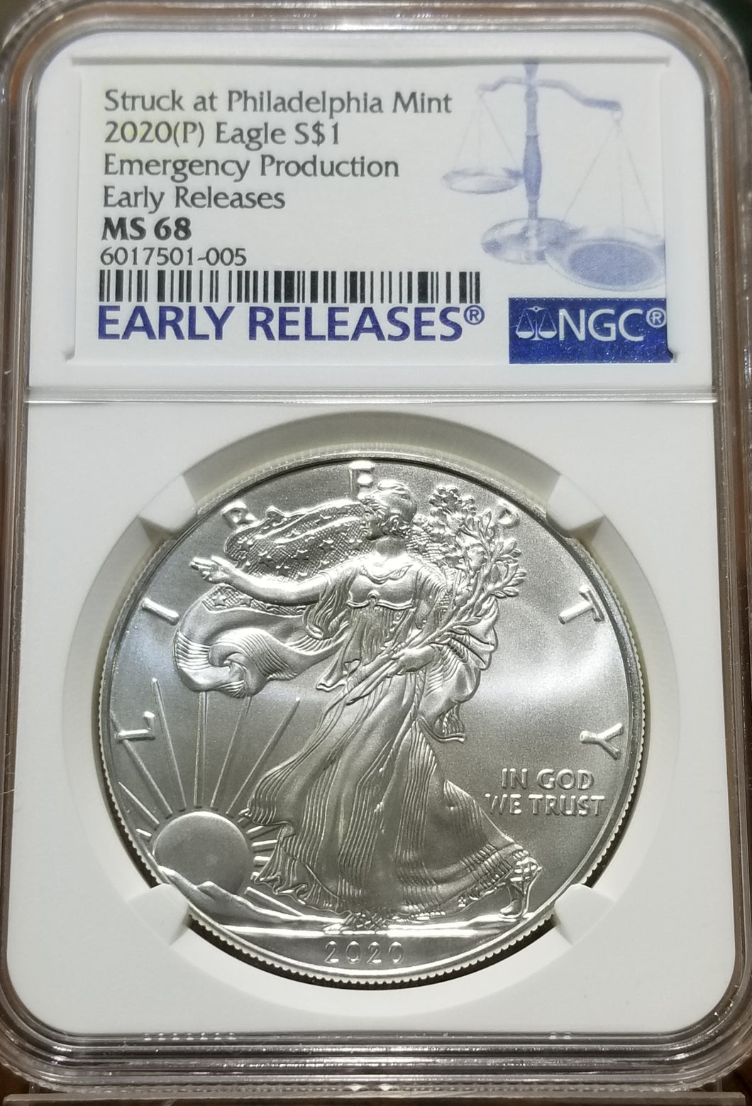 2020(P) $1 American Silver Eagle 1 oz NGC MS 68 Early Releases
