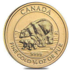 1/4 oz Canada Gold Polar Bear and Cub BU Coin 2015