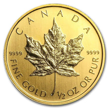 Load image into Gallery viewer, 1/2 oz Canada Gold Maple Leafs (Random Dates)
