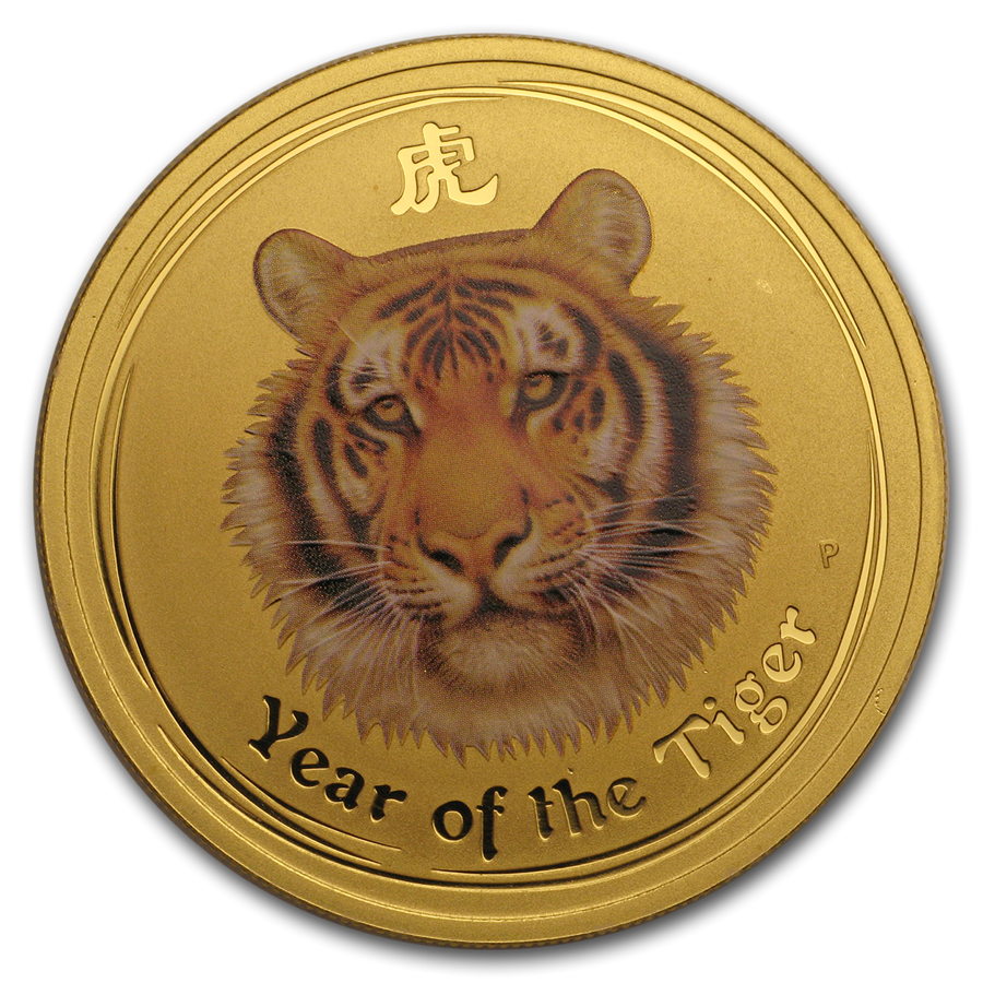 1/4 oz Australia Gold Lunar Year of the Tiger Colorized BU Series II 2010