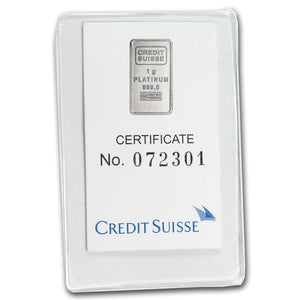 1 GRAM Credit Suisse Platinum Bars .9995 Fine (Sealed)