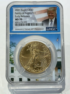 2021 $50 American Gold Eagle Statue Liberty TRUMP LABEL NGC MS 70 Early Releases