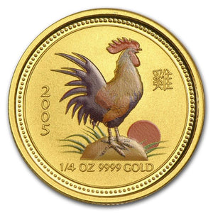 1/4 oz Australia Gold Lunar Year of the Rooster Colorized BU Series I 2005