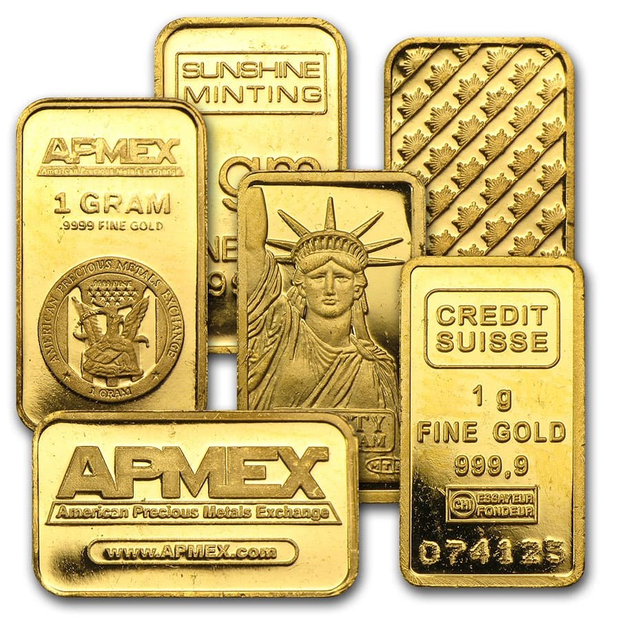 1 GRAM Gold Bars .999 (Varied Condition, Misc Brands)