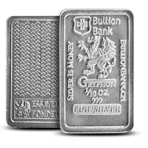 1/10th ounce Fractional Silver Gryphon Silver Bar .999 Silver Bullion Bank