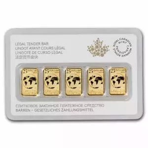 1/2 oz Royal Canadian Mint Legal Tender Gold Bars (Set of 5 x 1/10 oz, w/ Assay) (4)