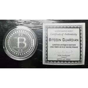 1 oz Antique Bitcoin Guardian Silver Round Julie Lindquist