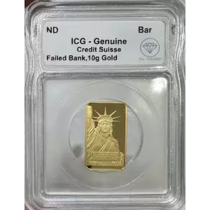 10 Gram Credit Suisse Failed Bank (Statue of Liberty) Gold Bar ICG Genuine IDC Verified (2)