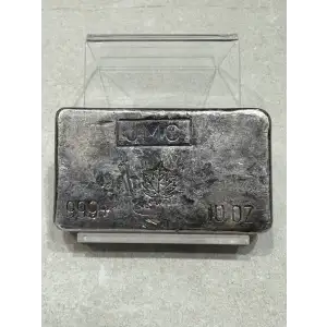10 oz JMC Maple Leaf Johnson Matthey Canada Poured Vintage Silver Bar