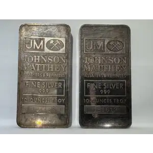 10oz Johnson Matthey Silver Bar (Staggered JM Logo Reverse)