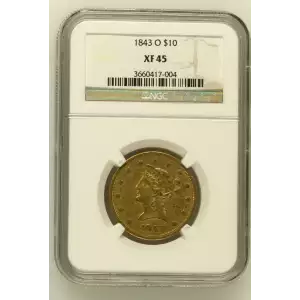 1843 O $10 Gold Eagle Liberty Head NGC XF-45 (2)