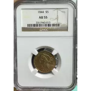 1844 $5 Gold Half Eagle Liberty Head NGC AU-55 (2)