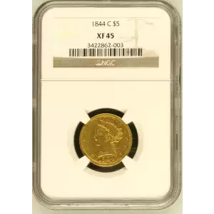 1844 C $5 Gold Half Eagle Liberty Head NGC XF-45 (2)