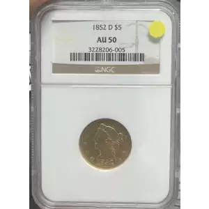 1852 D $5 Gold Half Eagle Liberty Head NGC AU-50 (2)