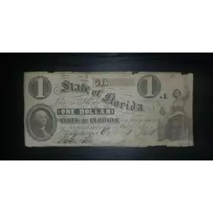 1861 $1 State of Florida Obsolete Note Austin and Milton Signed Oct 10 1861
