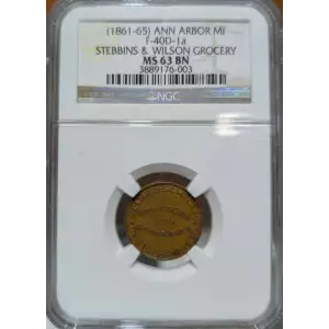 (1861-1865) Ann Arbor MI F-40D-1a Stebbins & Wilson Grocery NGC MS 63BN
