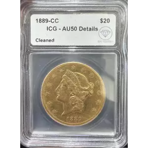 1889 CC $20 Double Eagle Liberty Head ICG AU-50 Details IDC Verified Cleaned (2)