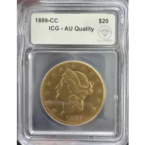 1889 CC $20 Double Eagle Liberty Head ICG AU-50 Details IDC Verified Cleaned