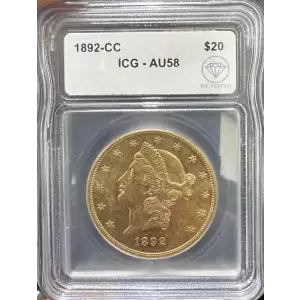 1892 CC $20 Double Eagle Liberty Head ICG AU-58 IDC Verified Cleaned