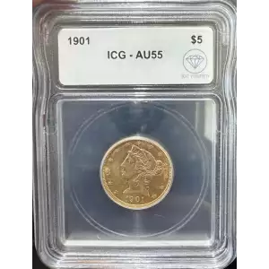 1901 $5 Gold Half Eagle Liberty Head ICG AU-55 IDC Verified