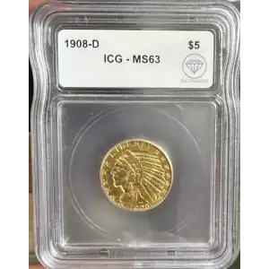 1908 D Gold Half Eagle $5 Indian Head ICG MS-63 IDC Verified