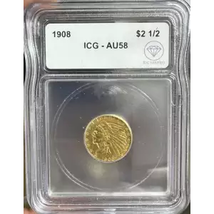 1908 Gold Quarter Eagles $2 1/2 Indian Head ICG AU-58 IDC Verified (2)