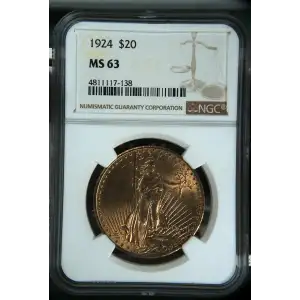 1924 Double Eagle $20 Gold Saint Gaudens NGC MS-63