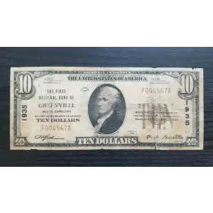 1929 $10 First NB of Greenville South Carolina #1935
