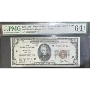 1929 $20 Brown Seal Small Federal Reserve Bank of New York New York 1870-B