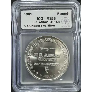 1981 IDC Verified 1 oz U.S. Assay Office Round GSA Hoard Genuine ICG MS66