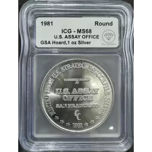 1981 IDC Verified 1 oz U.S. Assay Office Round GSA Hoard Genuine ICG MS68