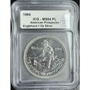 1984 IDC Verified 1 oz Silver Engelhard Prospector Round ICG MS64 PL