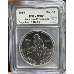 1984 IDC Verified 1 oz Silver Engelhard Prospector Round ICG MS65