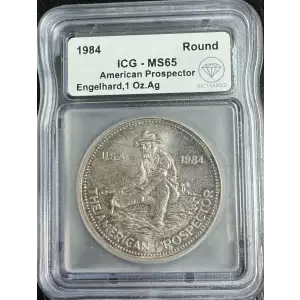 1984 IDC Verified 1 oz Silver Engelhard Prospector Round ICG MS65 (with toning)