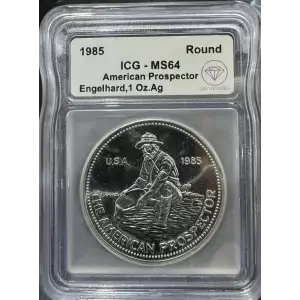 1985 IDC Verified 1 oz Engelhard Prospector Round ICG MS64 - Narrow Font Variety