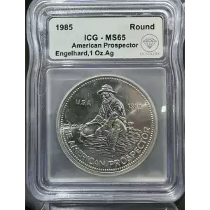 1985 IDC Verified 1 oz Engelhard Prospector Round ICG MS65 - Narrow Font Variety