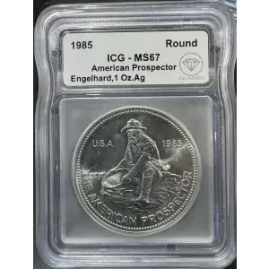 1985 IDC Verified 1 oz Engelhard Prospector Round ICG MS67 - Fine Font Variety (2)