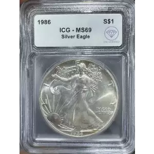 1986 American Silver Eagle ICG MS69 IDC Verified (minor toning) (2)