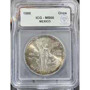 1986 Mexican 1 onza Silver Libertad ICG MS66 - IDC Verified with Toning