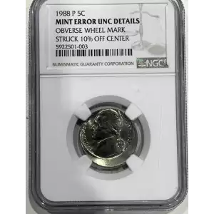 1988-P Jeff Nickel NGC Mint Error Unc Dets