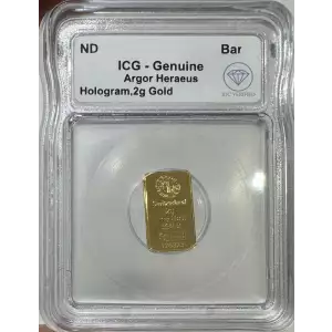 2 Gram Argor Heraeus Hologram Gold Bar ICG Genuine IDC Verified