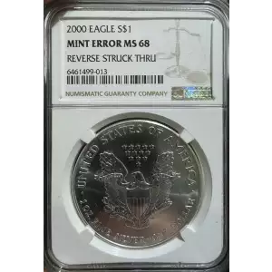 2000 American Silver Eagle Mint Error MS68 Reverse Struck Thru